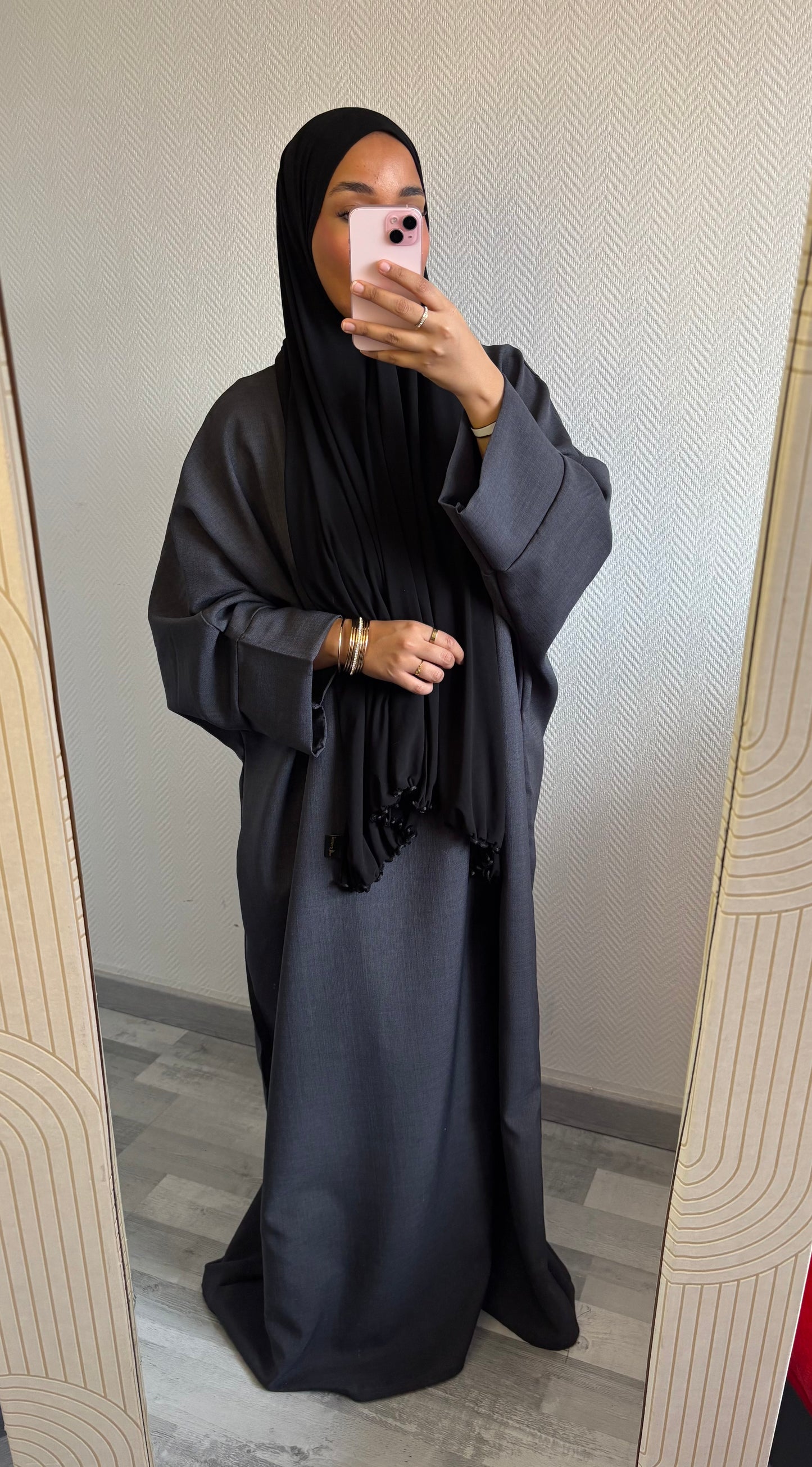 ABAYA EFFET LIN • GRIS