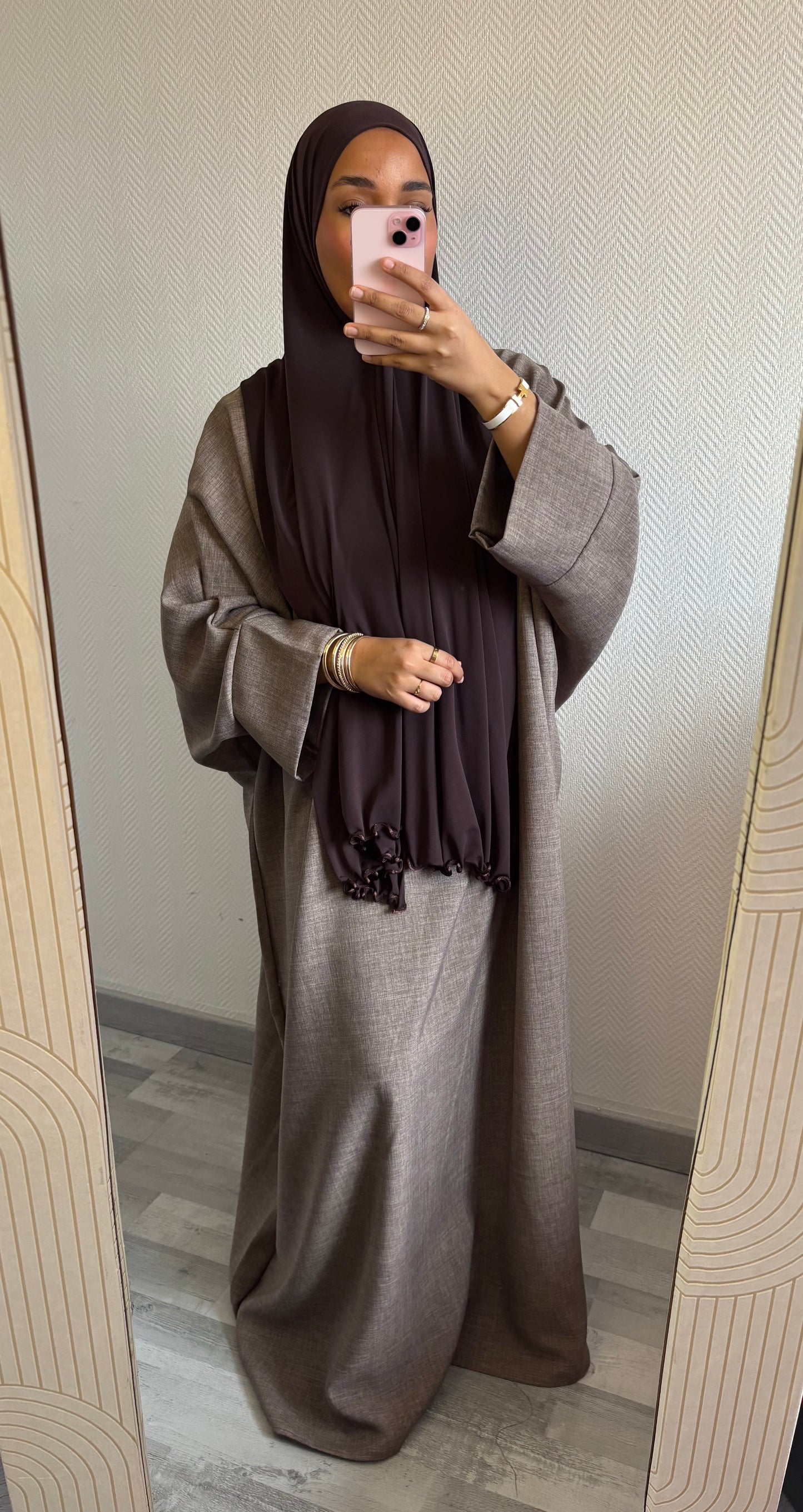 ABAYA EFFET LIN • TAUPE