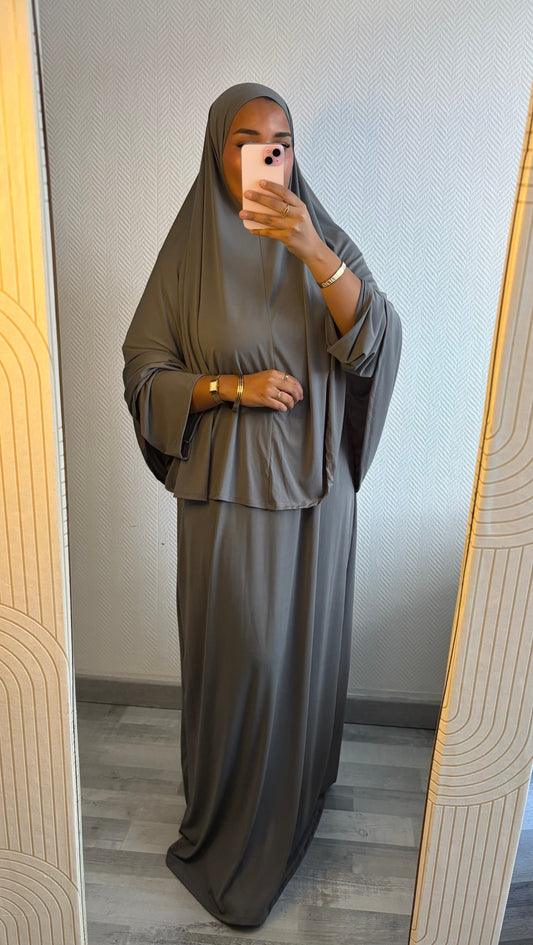 ENSEMBLE KHIMAR JERSEY PREMIUM • GRIS