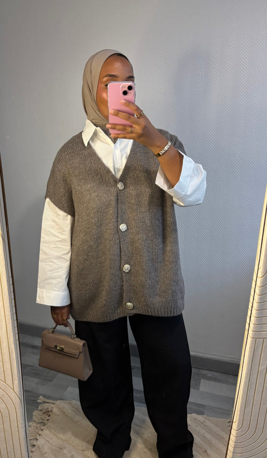GILET À BOUTONS • TAUPE