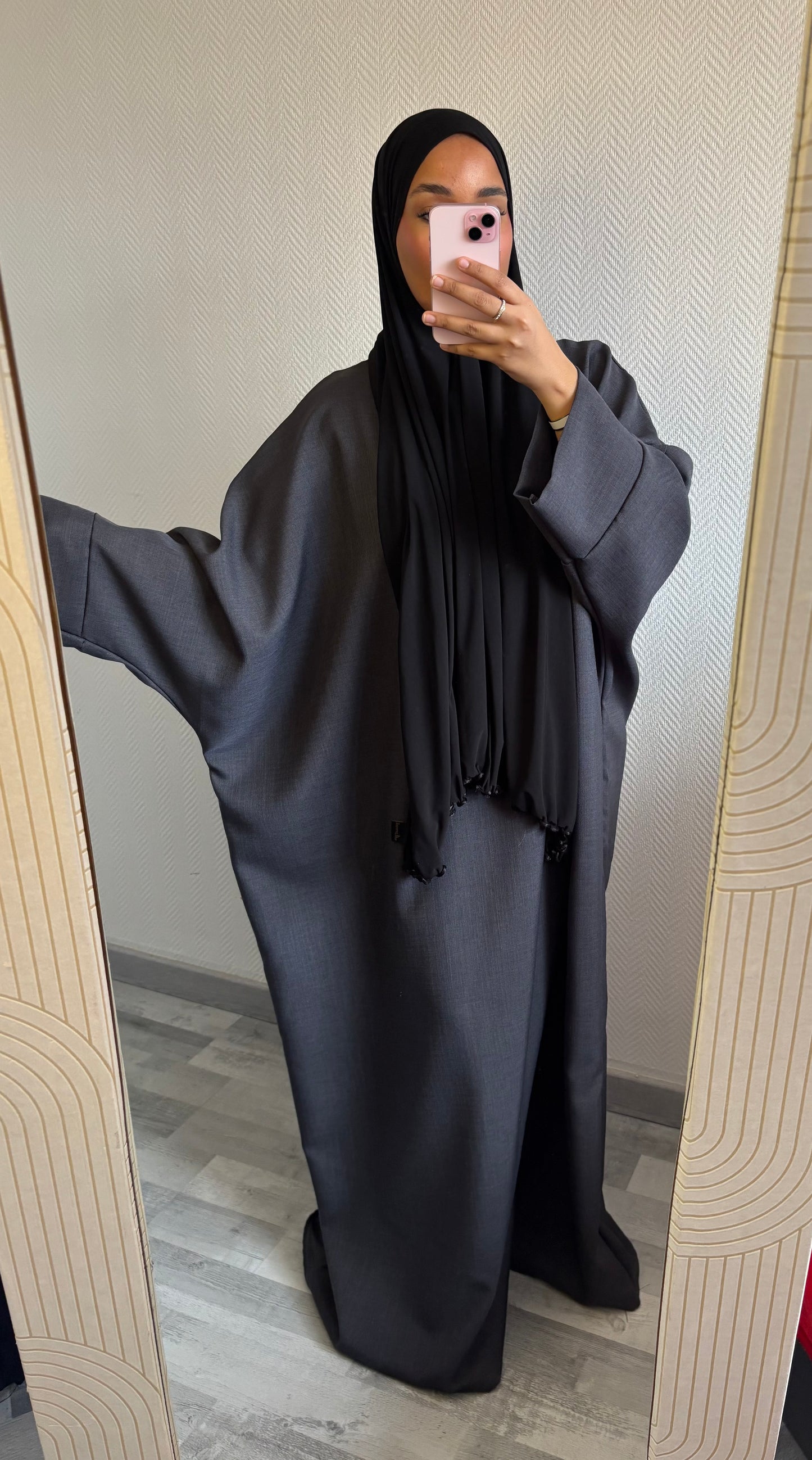 ABAYA EFFET LIN • GRIS