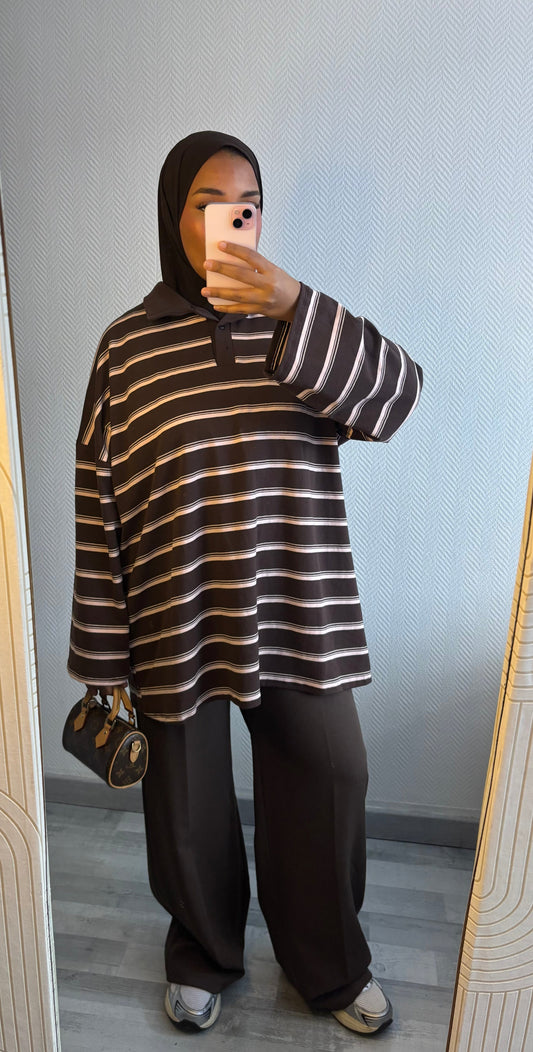 TOP MARINIÈRES • MARRON ET ROSE