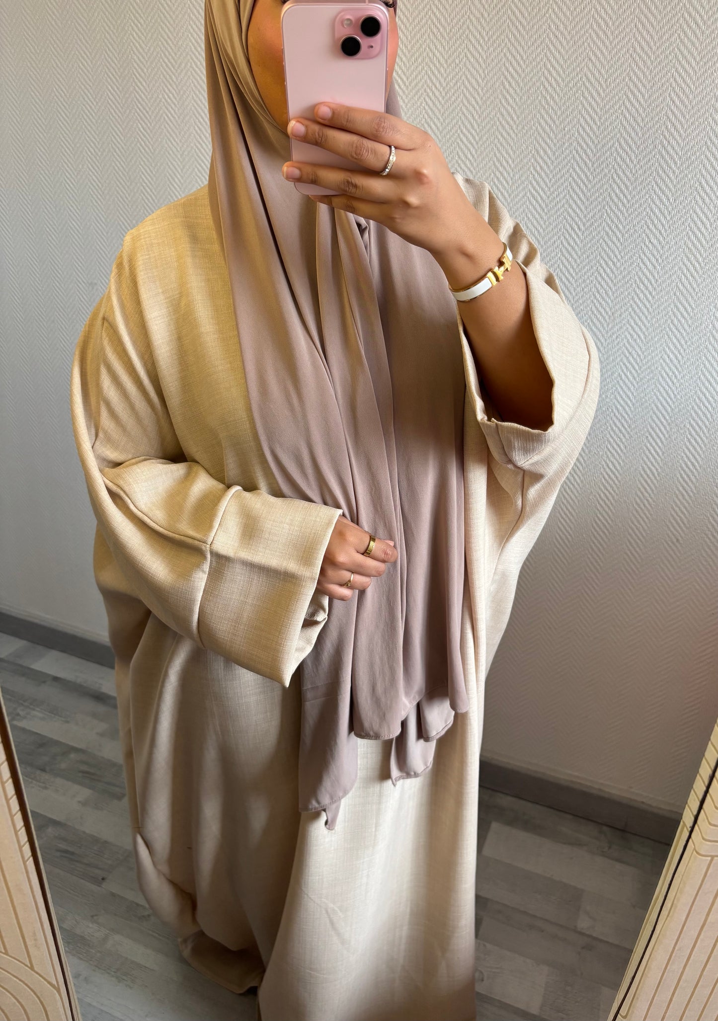 ABAYA EFFET LIN • BEIGE