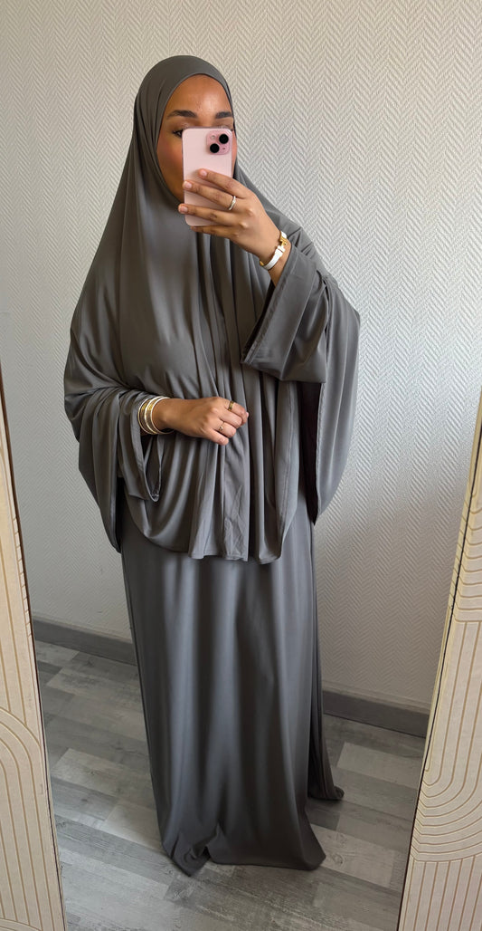 ENSEMBLE KHIMAR JERSEY PREMIUM • GRIS