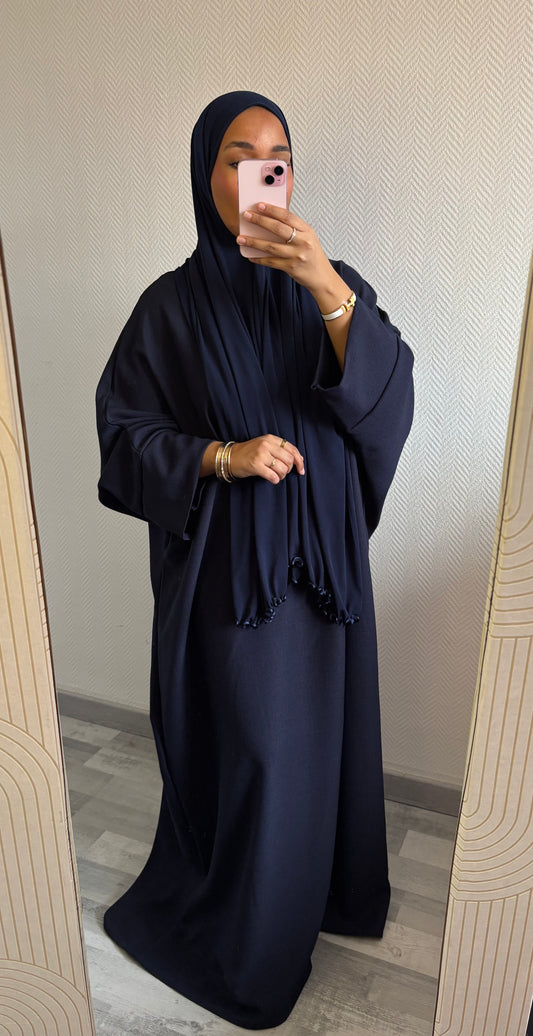 ABAYA EFFET LIN • BLEU MARINE