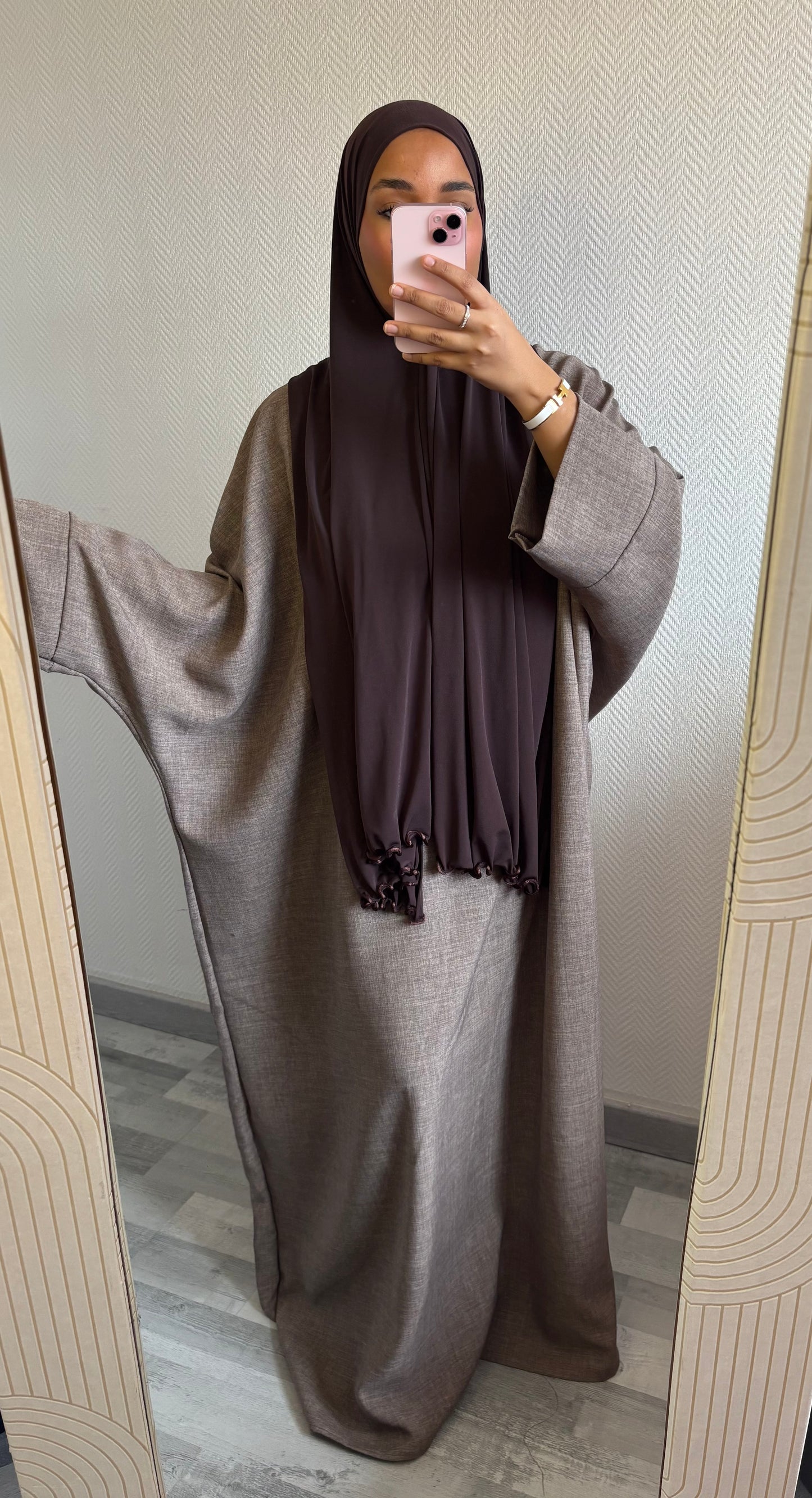 ABAYA EFFET LIN • TAUPE