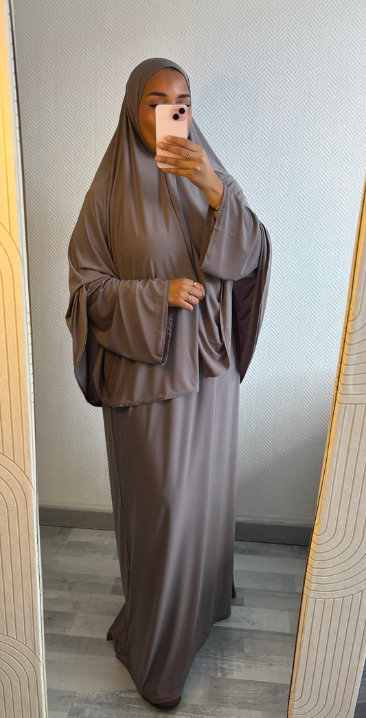 ENSEMBLE KHIMAR JERSEY PREMIUM • TAUPE
