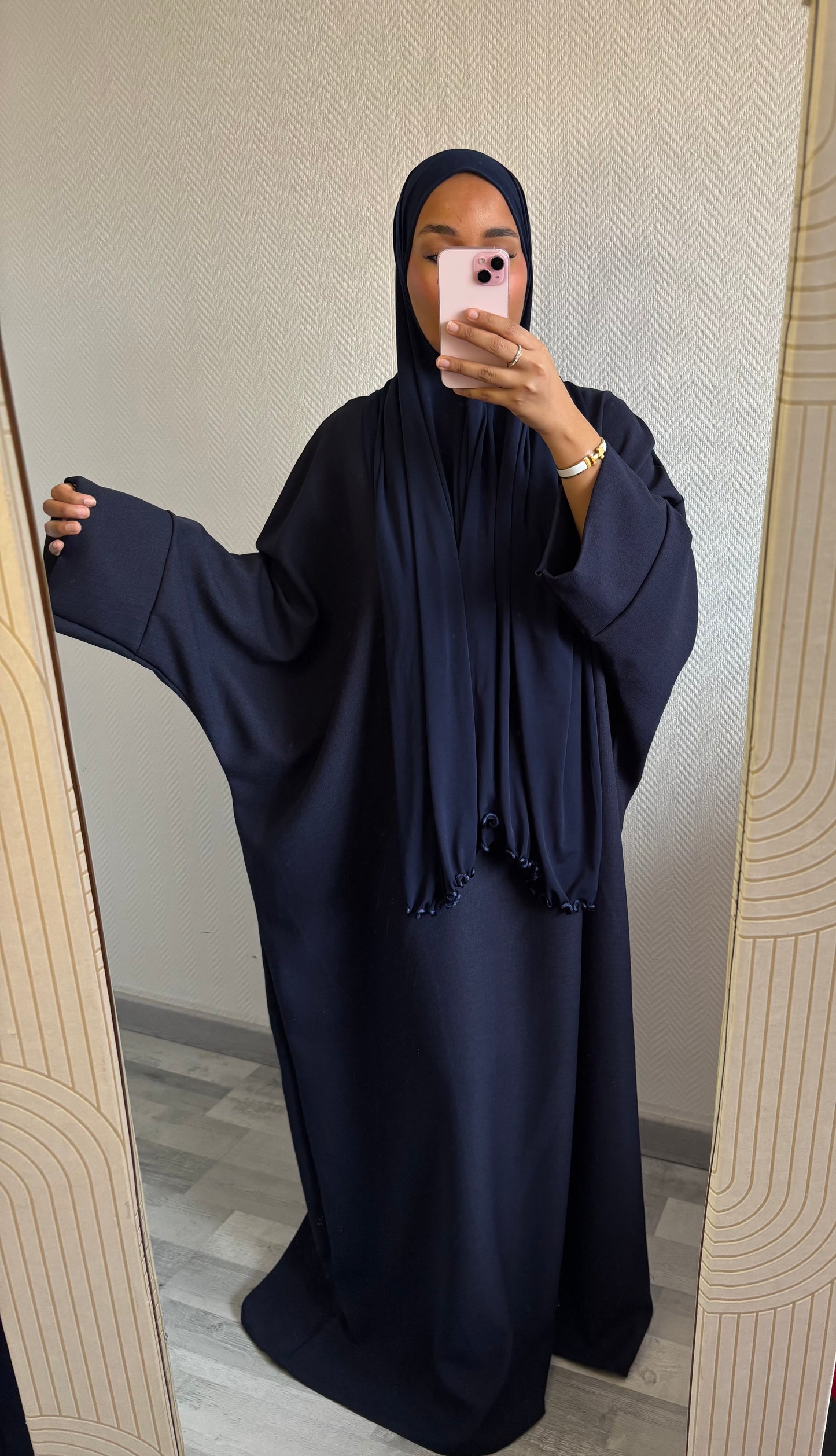 ABAYA EFFET LIN • BLEU MARINE