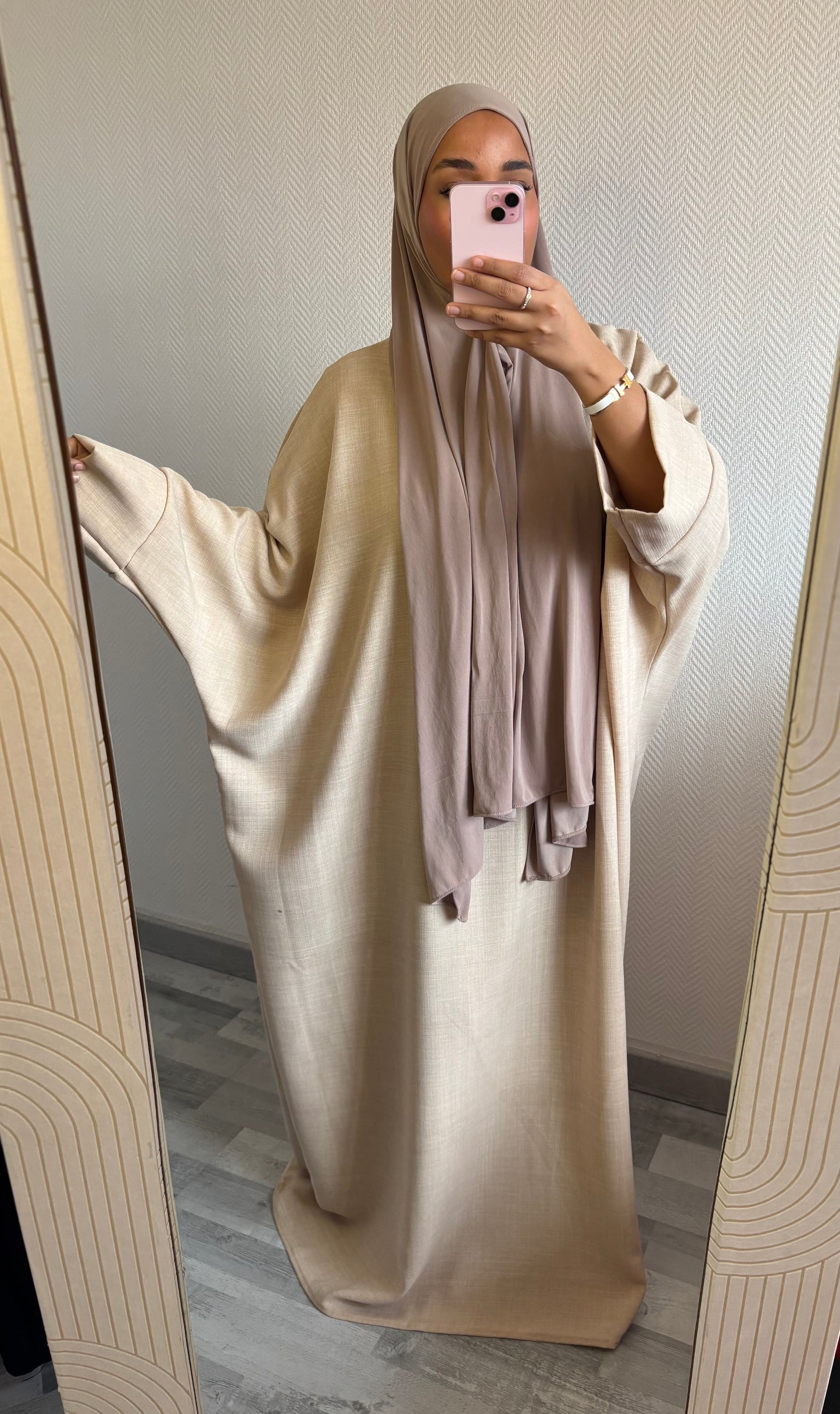 ABAYA EFFET LIN • BEIGE