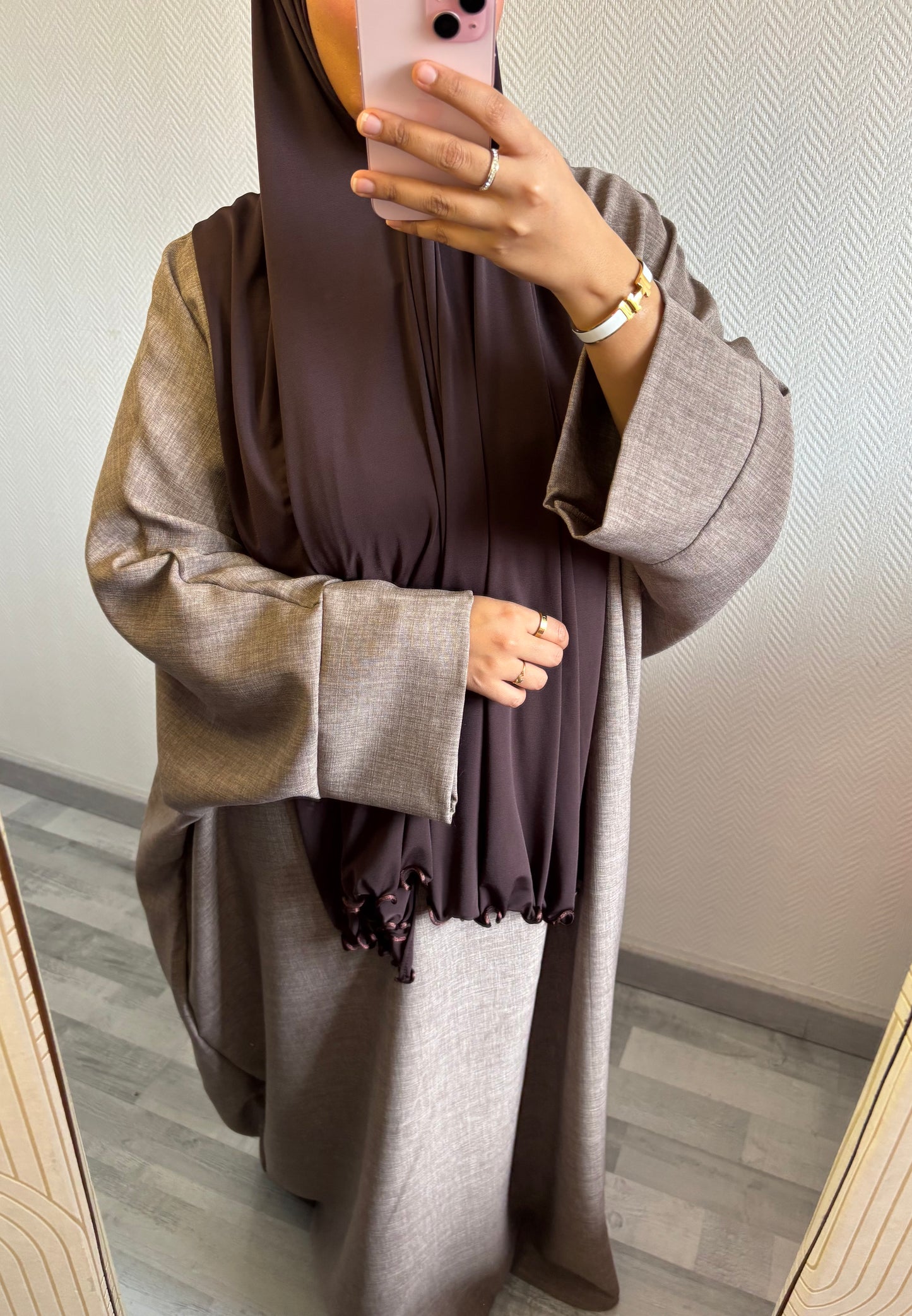 ABAYA EFFET LIN • TAUPE