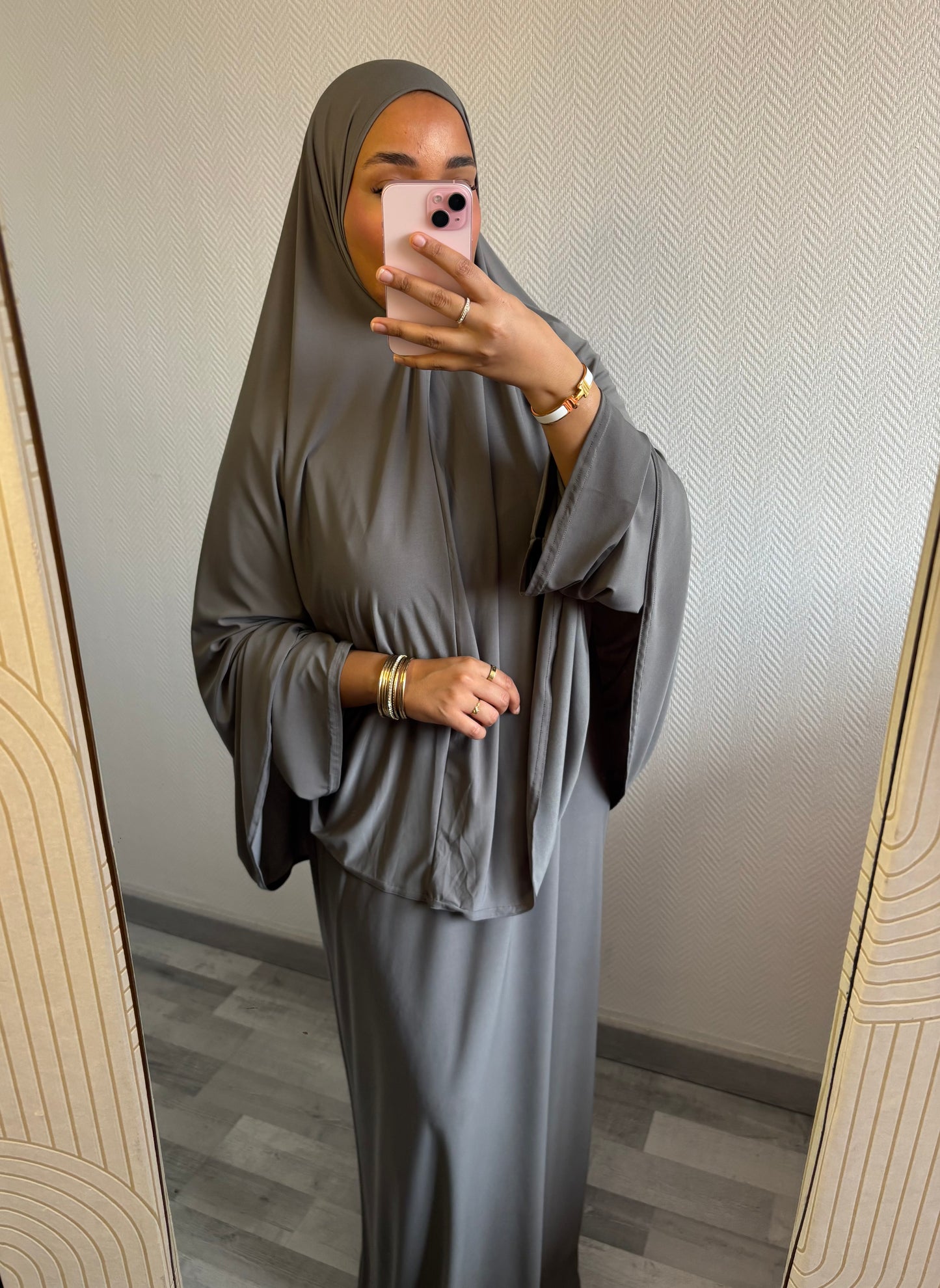 ENSEMBLE KHIMAR JERSEY PREMIUM • GRIS